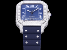 Load image into Gallery viewer, Santos Automatic 40mm Men's Watch Iced Out Bling Diamonds Stainless Steel Wrist Watches Blue Dial