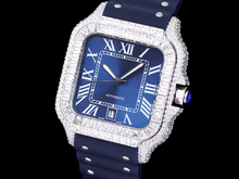 Load image into Gallery viewer, Santos Automatic 40mm Men's Watch Iced Out Bling Diamonds Stainless Steel Wrist Watches Blue Dial