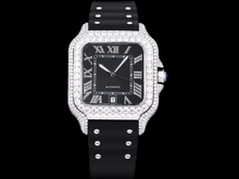 Load image into Gallery viewer, Santos Automatic 40mm Men's Watch Iced Out Bling Diamonds Stainless Steel Wrist Watches Black Dial