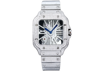Load image into Gallery viewer, Santos Automatic 40mm Men's Watch Iced Out Bling Diamonds Stainless Steel Wrist Watches Blue Dial