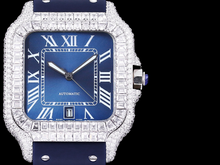 Load image into Gallery viewer, Santos Automatic 40mm Men's Watch Iced Out Bling Diamonds Stainless Steel Wrist Watches Blue Dial