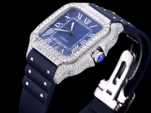 Load image into Gallery viewer, Santos Automatic 40mm Men's Watch Iced Out Bling Diamonds Stainless Steel Wrist Watches Blue Dial