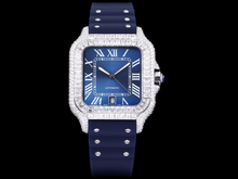 Load image into Gallery viewer, Santos Automatic 40mm Men's Watch Iced Out Bling Diamonds Stainless Steel Wrist Watches Blue Dial