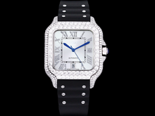 Load image into Gallery viewer, Santos Automatic 40mm Men's Watch Iced Out Bling Diamonds Stainless Steel Wrist Watches Silver Dial