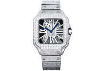 Load image into Gallery viewer, Santos Automatic 40mm Men's Watch Iced Out Bling Diamonds Stainless Steel Wrist Watches Blue Dial