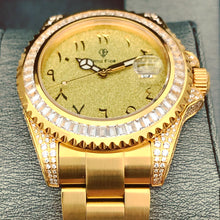 Load image into Gallery viewer, DinsFins Iced Out Watch for Men Automatic Bling-ed Out Yellow Gold Sapphire Glass Luxury Waterproof Mechanical Wrist Mens Watches Japanese Movement