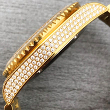 Load image into Gallery viewer, DinsFins Iced Out Watch for Men Automatic Bling-ed Out Yellow Gold Sapphire Glass Luxury Waterproof Mechanical Wrist Mens Diamonds Watches Japanese Movement