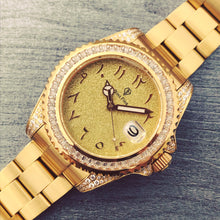 Load image into Gallery viewer, DinsFins Iced Out Watch for Men Automatic Bling-ed Out Yellow Gold Sapphire Glass Luxury Waterproof Mechanical Wrist Mens Watches Japanese Movement