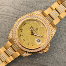 Load image into Gallery viewer, DinsFins Iced Out Watch for Men Automatic Bling-ed Out Yellow Gold Sapphire Glass Luxury Waterproof Mechanical Wrist Mens Diamonds Watches Japanese Movement