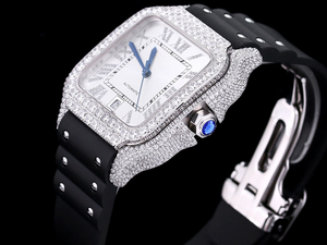 Santos Automatic 40mm Men's Watch Iced Out Bling Diamonds Stainless Steel Wrist Watches Silver Dial