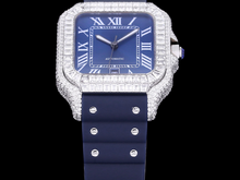 Load image into Gallery viewer, Santos Automatic 40mm Men&#39;s Watch Iced Out Bling Diamonds Stainless Steel Wrist Watches Blue Dial
