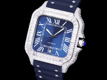 Load image into Gallery viewer, Santos Automatic 40mm Men&#39;s Watch Iced Out Bling Diamonds Stainless Steel Wrist Watches Blue Dial
