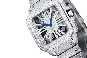 Santos Automatic 40mm Men's Watch Iced Out Bling Diamonds Stainless Steel Wrist Watches Blue Dial