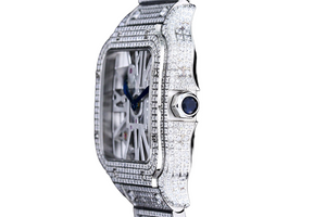 Santos Automatic 40mm Men's Watch Iced Out Bling Diamonds Stainless Steel Wrist Watches Blue Dial