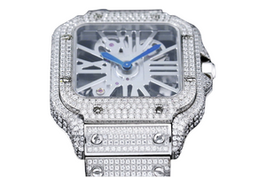 Santos Automatic 40mm Men's Watch Iced Out Bling Diamonds Stainless Steel Wrist Watches Blue Dial