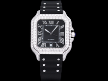 Load image into Gallery viewer, Santos Automatic 40mm Men&#39;s Watch Iced Out Bling Diamonds Stainless Steel Wrist Watches Black Dial
