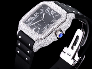 Santos Automatic 40mm Men's Watch Iced Out Bling Diamonds Stainless Steel Wrist Watches Black Dial