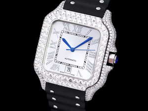 Santos Automatic 40mm Men's Watch Iced Out Bling Diamonds Stainless Steel Wrist Watches Silver Dial