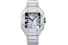 Load image into Gallery viewer, Santos Automatic 40mm Men&#39;s Watch Iced Out Bling Diamonds Stainless Steel Wrist Watches Blue Dial
