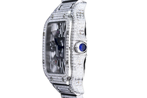 Santos Automatic 40mm Men's Watch Iced Out Bling Diamonds Stainless Steel Wrist Watches Blue Dial