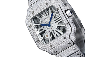 Santos Automatic 40mm Men's Watch Iced Out Bling Diamonds Stainless Steel Wrist Watches Blue Dial