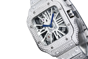 Santos Automatic 40mm Men's Watch Iced Out Bling Diamonds Stainless Steel Wrist Watches Blue Dial