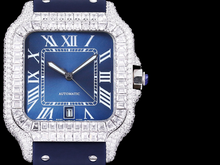 Load image into Gallery viewer, Santos Automatic 40mm Men&#39;s Watch Iced Out Bling Diamonds Stainless Steel Wrist Watches Blue Dial
