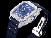 Load image into Gallery viewer, Santos Automatic 40mm Men&#39;s Watch Iced Out Bling Diamonds Stainless Steel Wrist Watches Blue Dial
