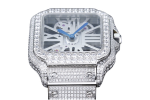 Santos Automatic 40mm Men's Watch Iced Out Bling Diamonds Stainless Steel Wrist Watches Blue Dial