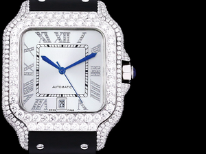 Santos Automatic 40mm Men's Watch Iced Out Bling Diamonds Stainless Steel Wrist Watches Silver Dial