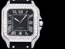 Load image into Gallery viewer, Santos Automatic 40mm Men&#39;s Watch Iced Out Bling Diamonds Stainless Steel Wrist Watches Black Dial
