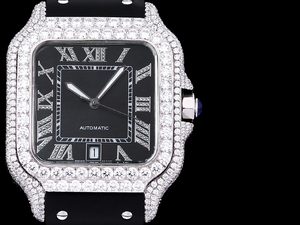 Santos Automatic 40mm Men's Watch Iced Out Bling Diamonds Stainless Steel Wrist Watches Black Dial