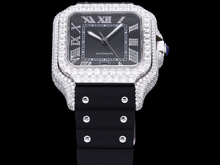 Load image into Gallery viewer, Santos Automatic 40mm Men&#39;s Watch Iced Out Bling Diamonds Stainless Steel Wrist Watches Black Dial
