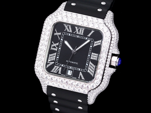 Santos Automatic 40mm Men's Watch Iced Out Bling Diamonds Stainless Steel Wrist Watches Black Dial