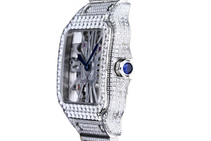 Santos Automatic 40mm Men's Watch Iced Out Bling Diamonds Stainless Steel Wrist Watches Blue Dial