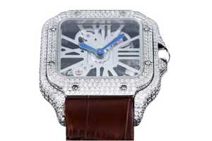 Santos Automatic 40mm Men's Watch Iced Out Bling Diamonds Stainless Steel Wrist Watches Blue Dial