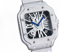 Santos Automatic 40mm Men's Watch Iced Out Bling Diamonds Stainless Steel Wrist Watches Blue Dial