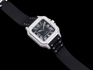 Santos Automatic 40mm Men's Watch Iced Out Bling Diamonds Stainless Steel Wrist Watches Black Dial