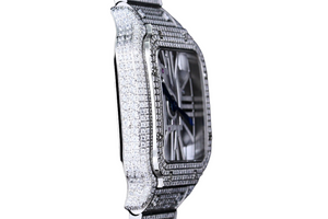 Santos Automatic 40mm Men's Watch Iced Out Bling Diamonds Stainless Steel Wrist Watches Blue Dial