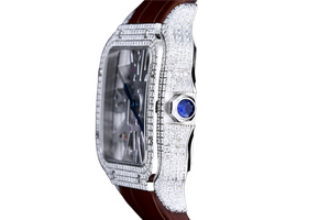 Santos Automatic 40mm Men's Watch Iced Out Bling Diamonds Stainless Steel Wrist Watches Blue Dial