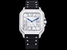 Load image into Gallery viewer, Santos Automatic 40mm Men&#39;s Watch Iced Out Bling Diamonds Stainless Steel Wrist Watches Silver Dial
