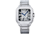 Load image into Gallery viewer, Santos Automatic 40mm Men&#39;s Watch Iced Out Bling Diamonds Stainless Steel Wrist Watches Blue Dial
