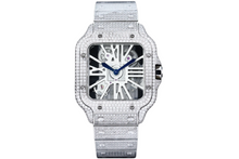 Load image into Gallery viewer, Santos Automatic 40mm Men&#39;s Watch Iced Out Bling Diamonds Stainless Steel Wrist Watches Blue Dial
