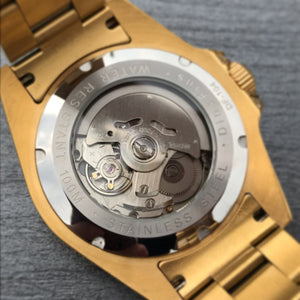 DinsFins Iced Out Watch for Men Automatic Bling-ed Out Yellow Gold Sapphire Glass Luxury Waterproof Mechanical Wrist Mens Watches Japanese Movement