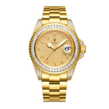 Load image into Gallery viewer, DinsFins Iced Out Watch for Men Automatic Bling-ed Out Yellow Gold Sapphire Glass Luxury Waterproof Mechanical Wrist Mens Watches Japanese Movement
